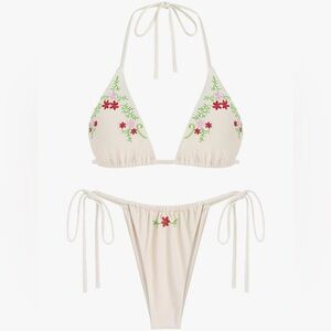 Zaful White Floral Embroidered Bikini Set